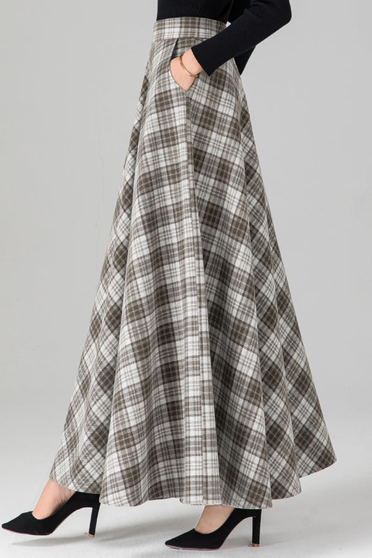 Autumn Tartan Maxi Wool Skirt 3941