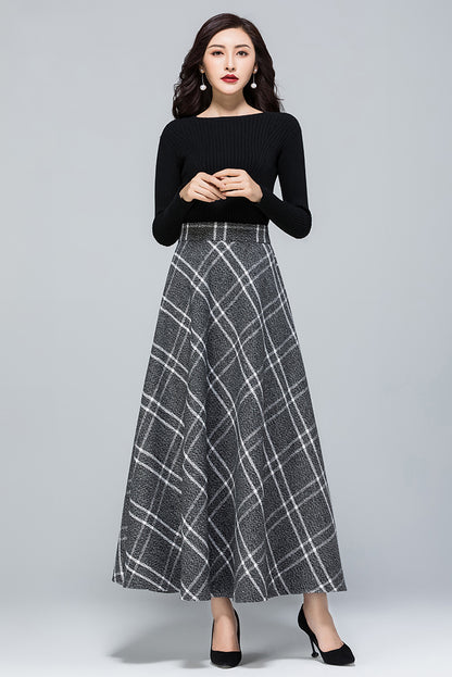 Autumn Gray Plaid Wool Skirt 3953