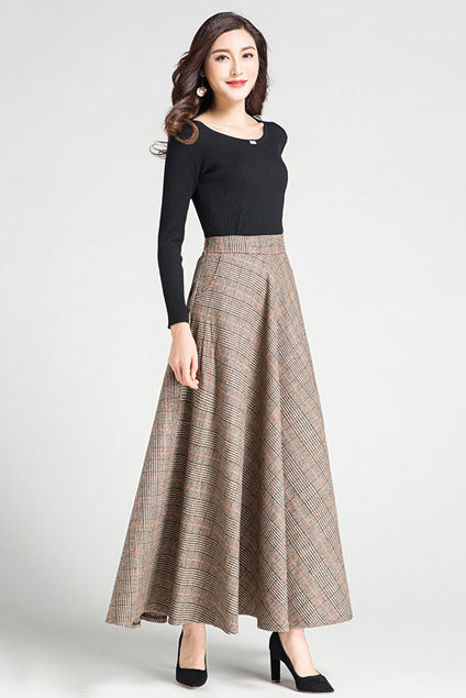 Autumn Winter Swing Plaid Wool Skirt 3794