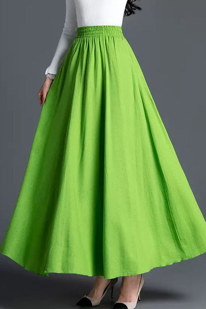 Elastic Waist Maxi Linen Skirt 4104