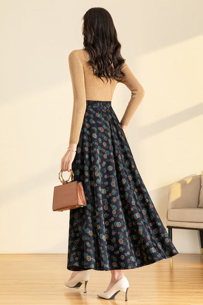 Spring Autumn Floral Maxi Skirt 4122