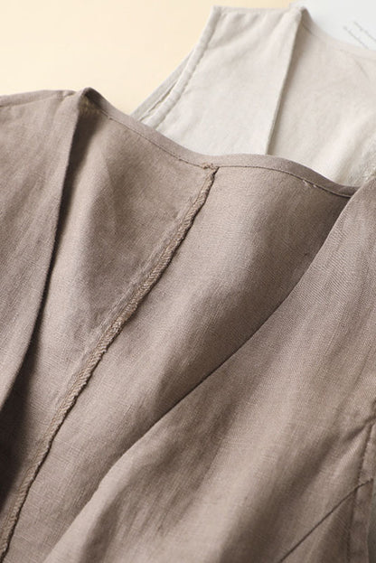 Beige Linen Sleeveless Vest - Casual Loose Fit 3599