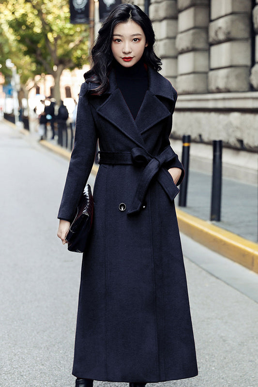 Retro Navy blue wool coat  3191