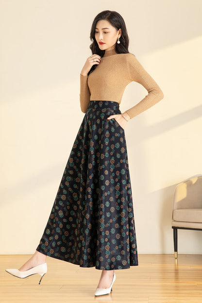 Spring Autumn Floral Maxi Skirt 4122