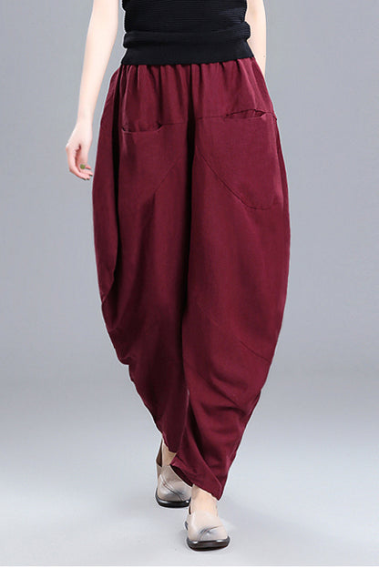 New Vintage Inspired High Waist Casual Linen Pants 3666