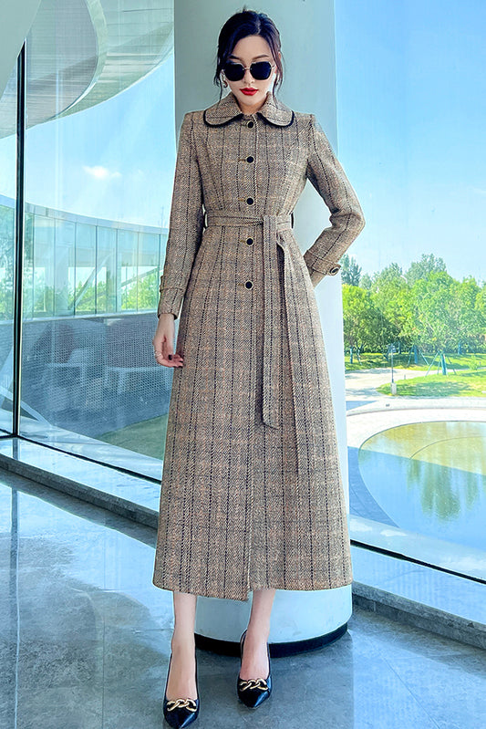 Long Plaid Handmade Wool Coat 3991