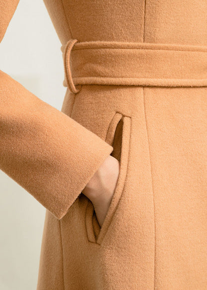 Camel Wool Maxi Coat - Fit and Flare Silhouette with Self Tie Belt 2954