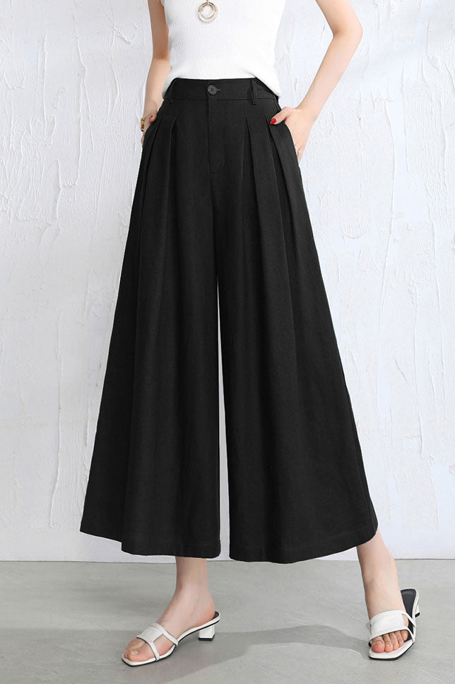 Women High Waist Linen Wide Leg Pants 3524