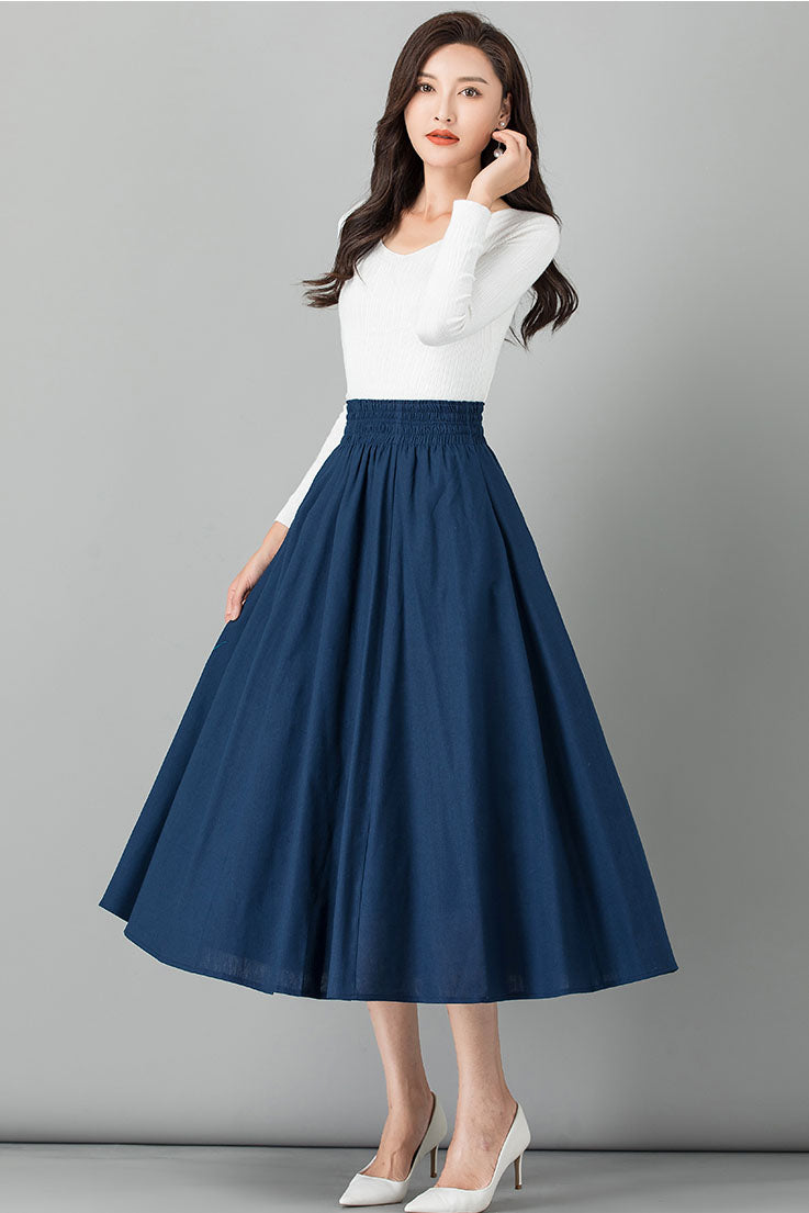 Women Elastic Waist Linen Skirt 4107