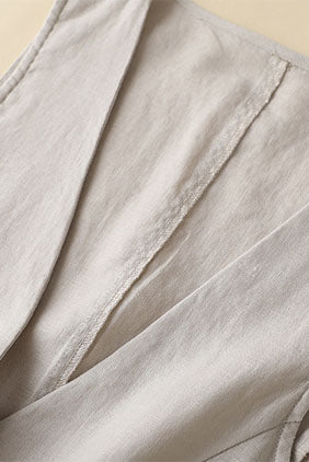 Beige Linen Sleeveless Vest - Casual Loose Fit 3599