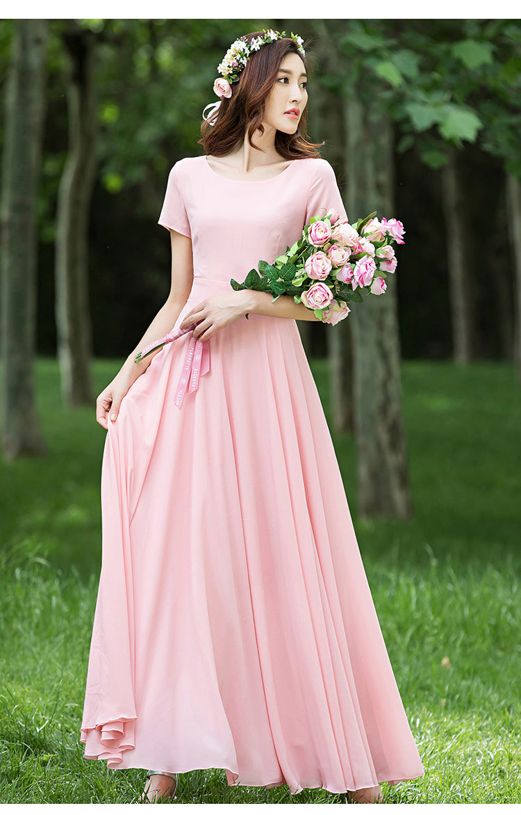 Grey Chiffon Maxi Dress - Vintage Swing with Fitted Waistband 2720