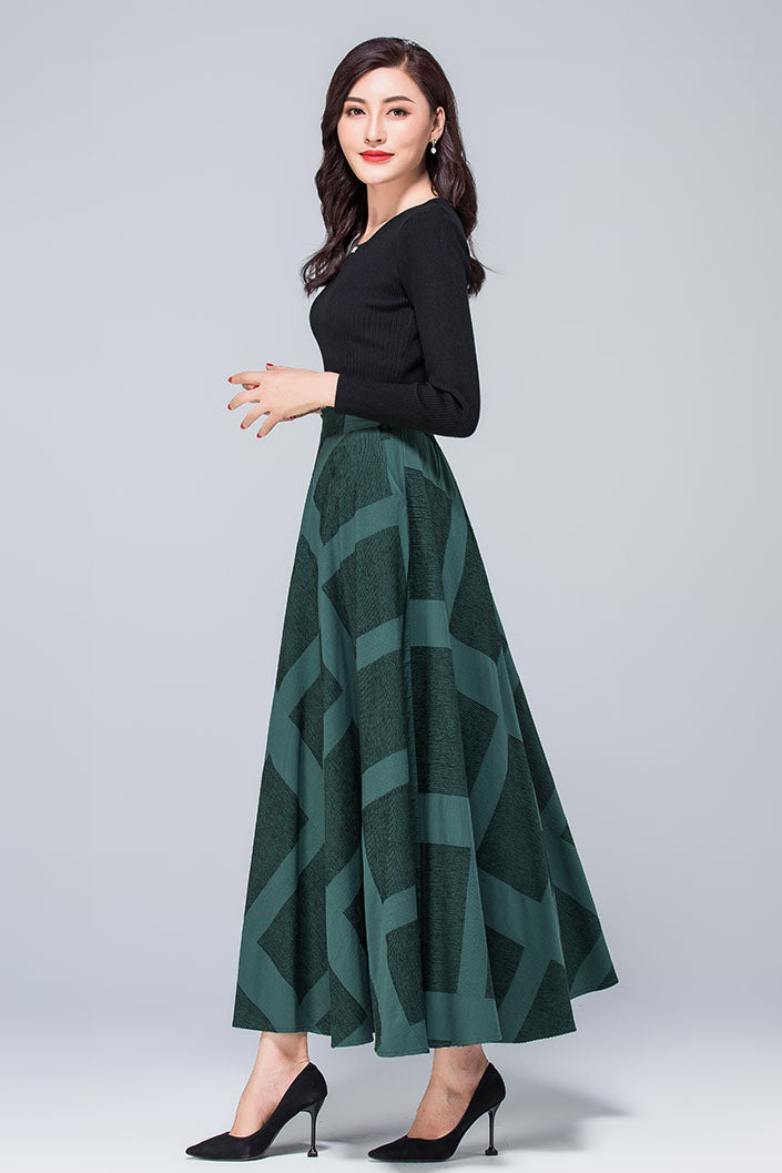 High Waist Plaid Linen Skirt 4113