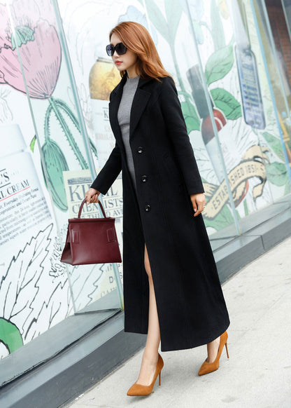 Handmade Wool Blend Coat – Dark Green Long Winter Trench Style | Xiaolizi 2458