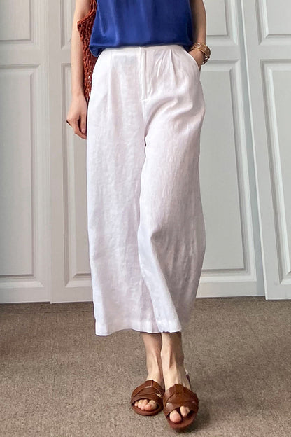 Pink Linen Wide Leg Pants - Elastic Waist, Casual Comfort 3508
