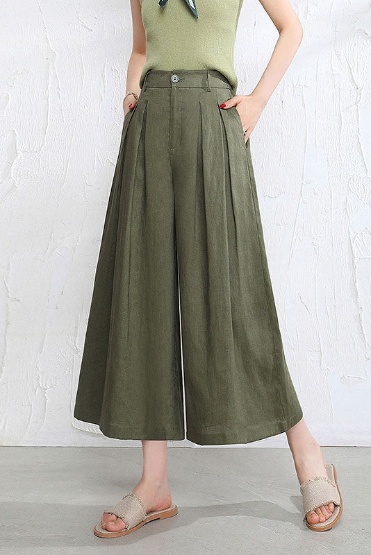 Women High Waist Linen Wide Leg Pants 3524