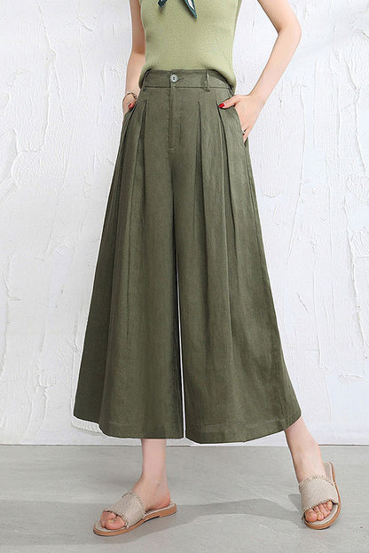 Women’s Linen Palazzo Pants – Casual Wide Leg Pants with Pockets, Plus Size 3524