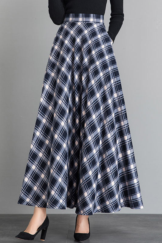 Women Cotton A-Line Plaid Skirt 4106