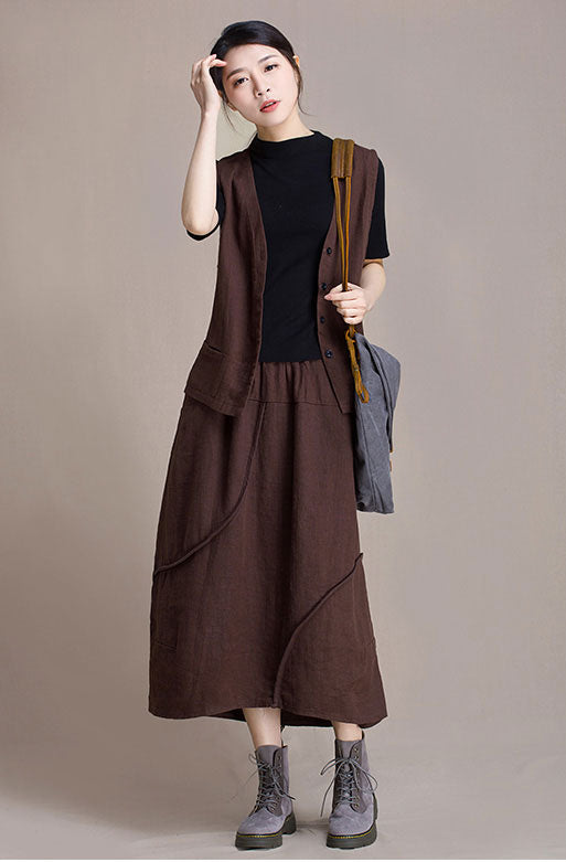 Linen maxi buds skirt for autumn J084-9