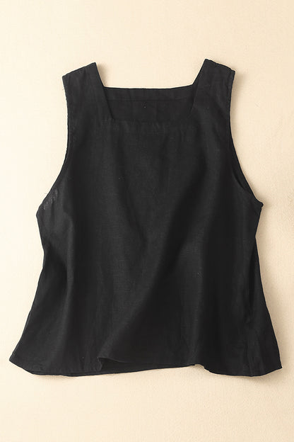 Beige Linen Sleeveless Vest - Loose Fit Summer Essential 3644