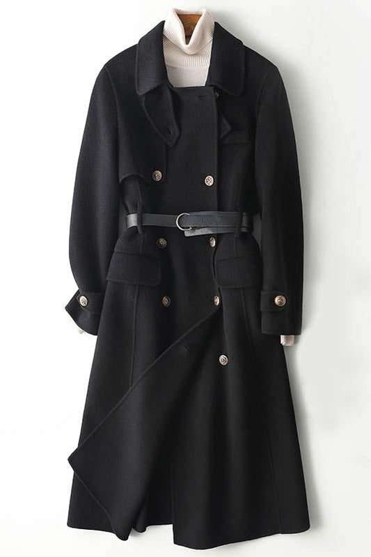 Autumn Winter New Double-breasted Long Wool Coat 3767