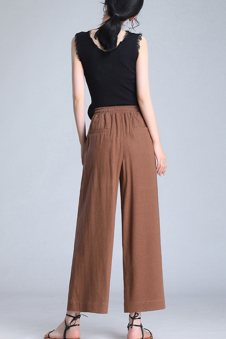 Cotton Linen Wide Leg Loose Long Pants 3520