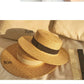 Vintage inspired Flat Top Women's Summer Straw Woven Beach Hat 3715