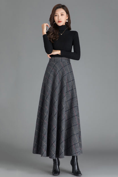 Plaid High Waist Winter Wool Skirt 3784