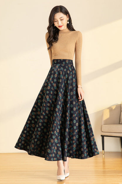 Spring Autumn Floral Maxi Skirt 4122