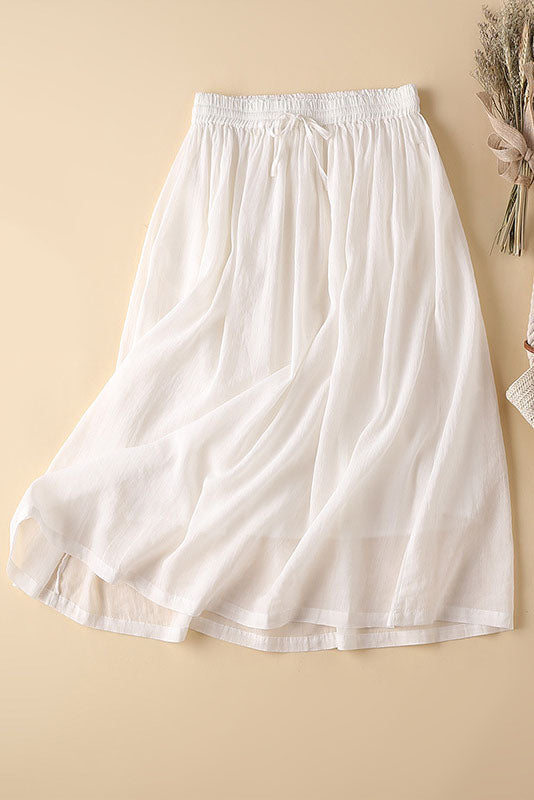 Women Elastic Waist Thin Simple A Line Linen Skirt 3593