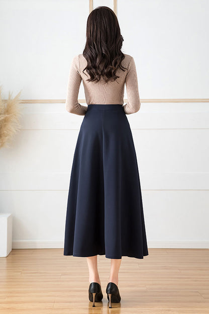 White Cotton Blend Midi A-Line Skirt - High Waist, Elegant Silhouette 40