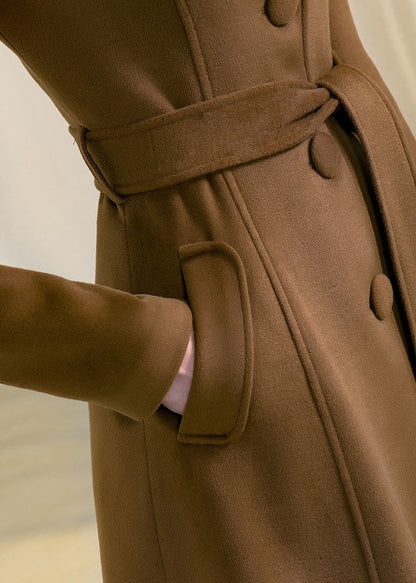 Brown Wool Long Coat - Handmade A-Line Silhouette with Belt 2956