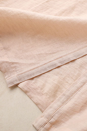 Blush Beige Linen Shirt Dress - Loose Fit Half Sleeve 3602