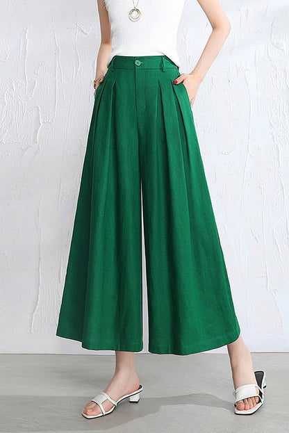 Women’s Linen Palazzo Pants – Casual Wide Leg Pants with Pockets, Plus Size 3524