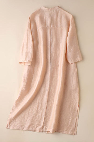 Blush Beige Linen Shirt Dress - Loose Fit Half Sleeve 3602