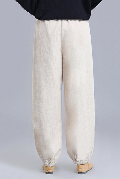Black Linen Wide Leg Pants - Loose Fit Elastic Waist Bloomers 3669