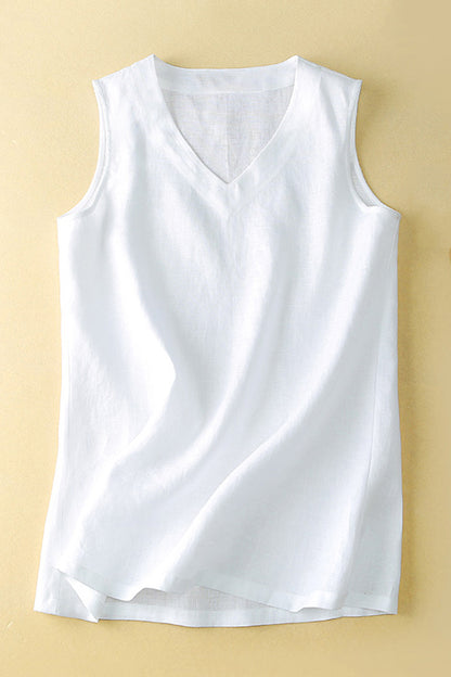 New Casual V-neck Women Summer Linen Sleeveless Vest 3658