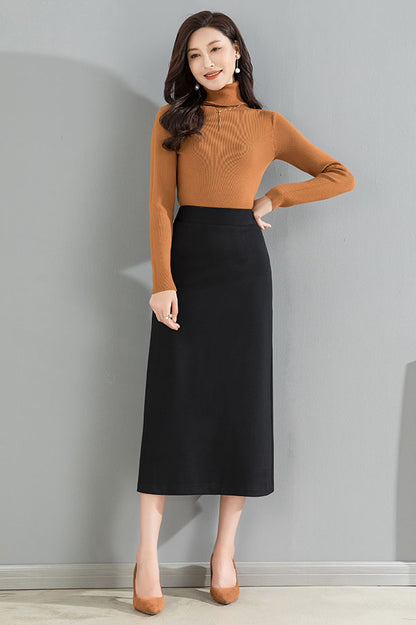 Women Black Long Wrap Skirt 4093