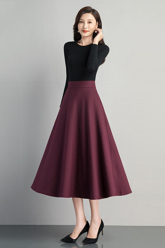 Long Pure Color Swing Skirt 4102