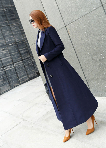 Handmade Wool Blend Coat – Dark Green Long Winter Trench Style | Xiaolizi 2458