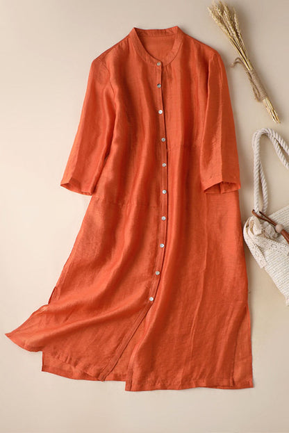 Blush Beige Linen Shirt Dress - Loose Fit Half Sleeve 3602