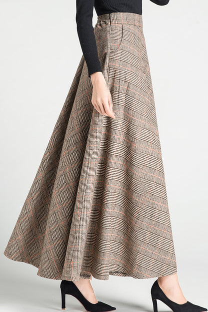 Autumn Winter Swing Plaid Wool Skirt 3794