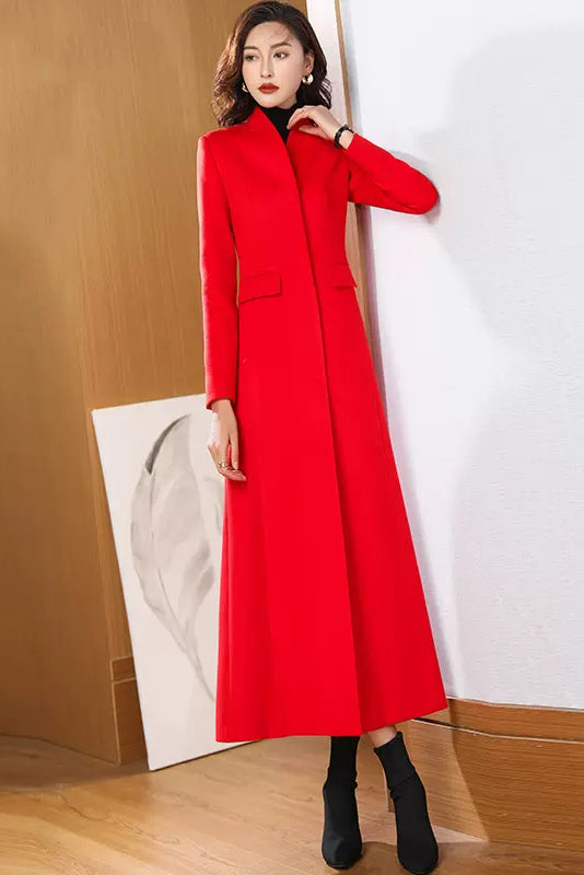 Winter Red Long Wool Coat 3972