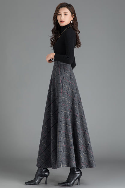 Plaid High Waist Winter Wool Skirt 3784
