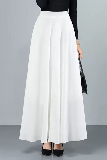 Black Cotton Blend A-Line Long Skirt - Back Elastic Waist 4092
