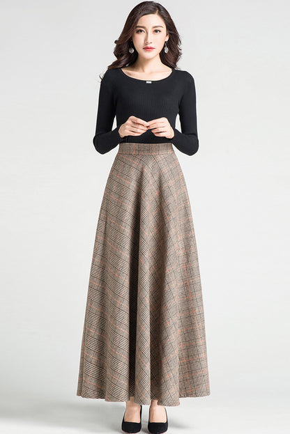 Autumn Winter Swing Plaid Wool Skirt 3794