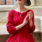Womens A Line Red Maxi Linen Dress 3742