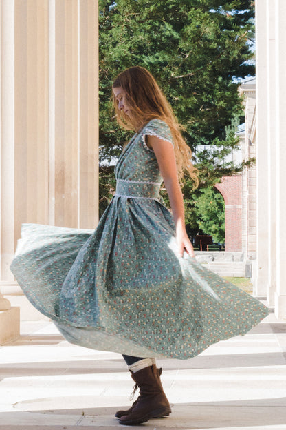 Floral Linen Maxi Dress - Empire Waist with Lace Edging 2411