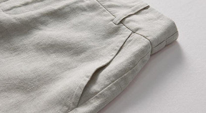 Beige Linen Wide Leg Pants - Stretchy Waist, Casual Fit J121