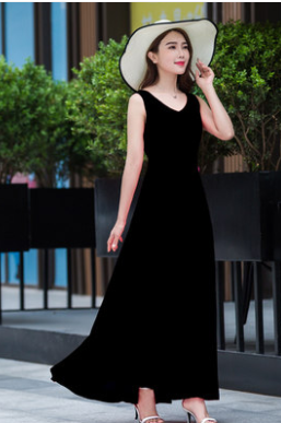 Red Chiffon Maxi Dress - V-Neck, High Waist Flare Silhouette 2632