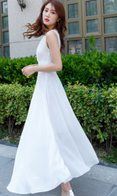 V neck retro high waist flare chiffon long dress 2632 - red / XS V neck retro high waist flare chiffon long dress 2632 - red / XS